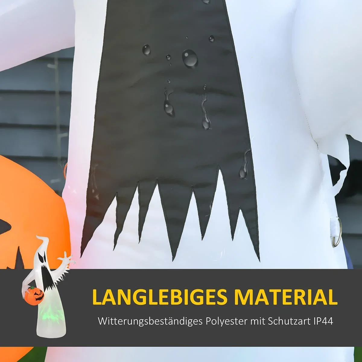 Selbst aufblasendes Spuk Gespenst Geist LED beleuchtet Halloween Dekoration Polyester Weiß 95 x 45 x 180 cm - 3