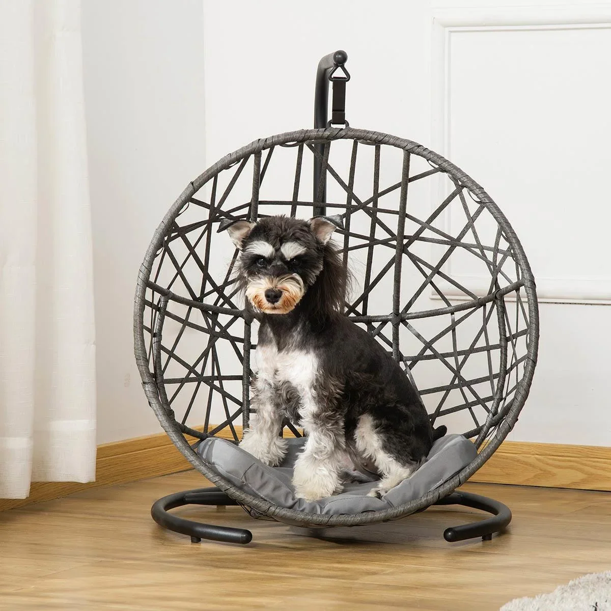 Rattan-Hängematte für Hunde, Grau+Schwarz 60 x 53 x 76 cm - 0