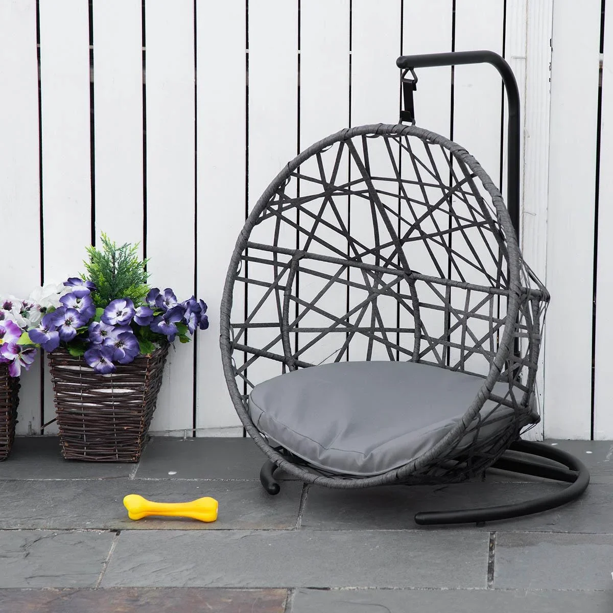 Rattan-Hängematte für Hunde, Grau+Schwarz 60 x 53 x 76 cm - 3