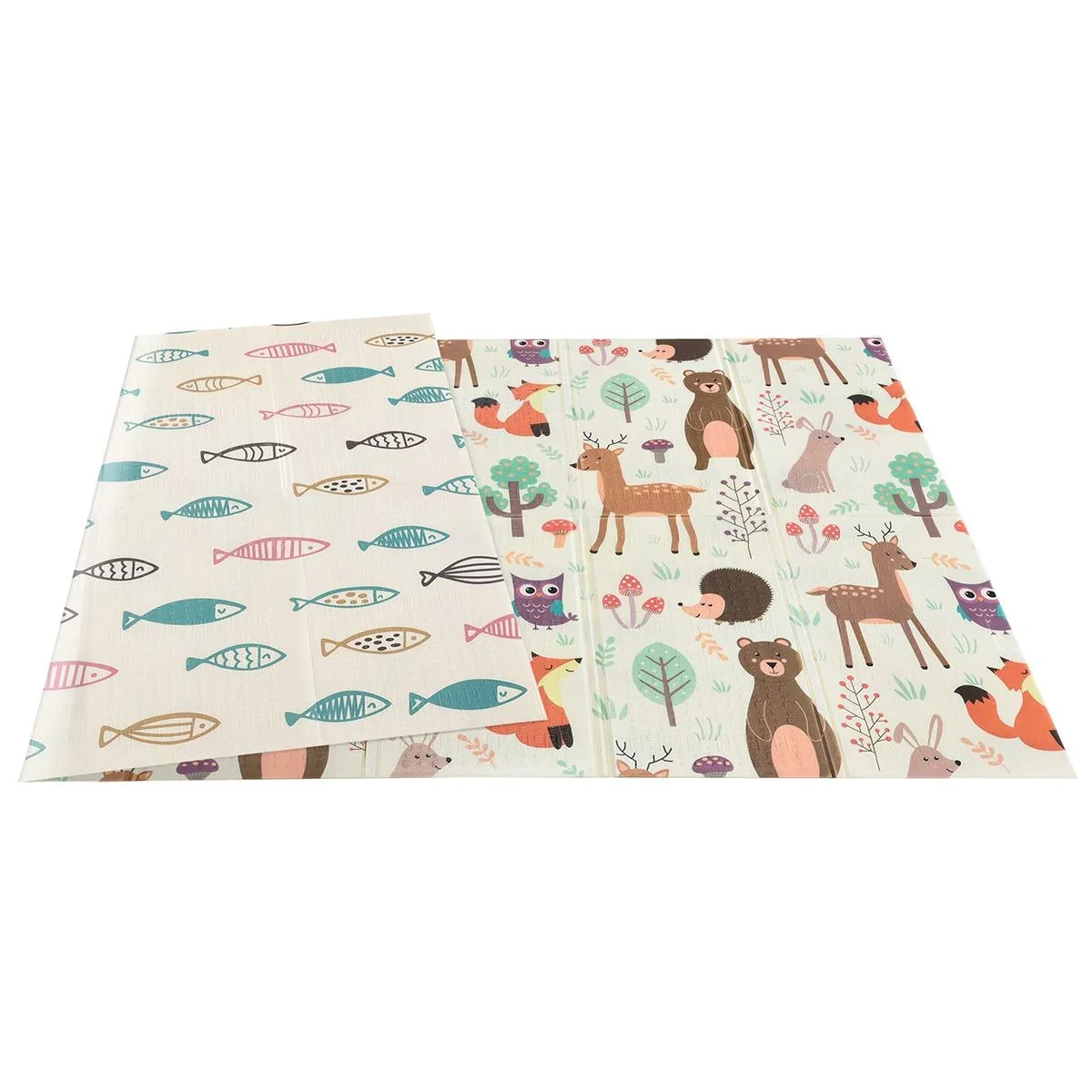 Kinderspielmatte Spielteppich Zwei-Seitige Kinder-Matte Tierische und Fische Muster faltbar leicht rutschfest wasserabwe - 1