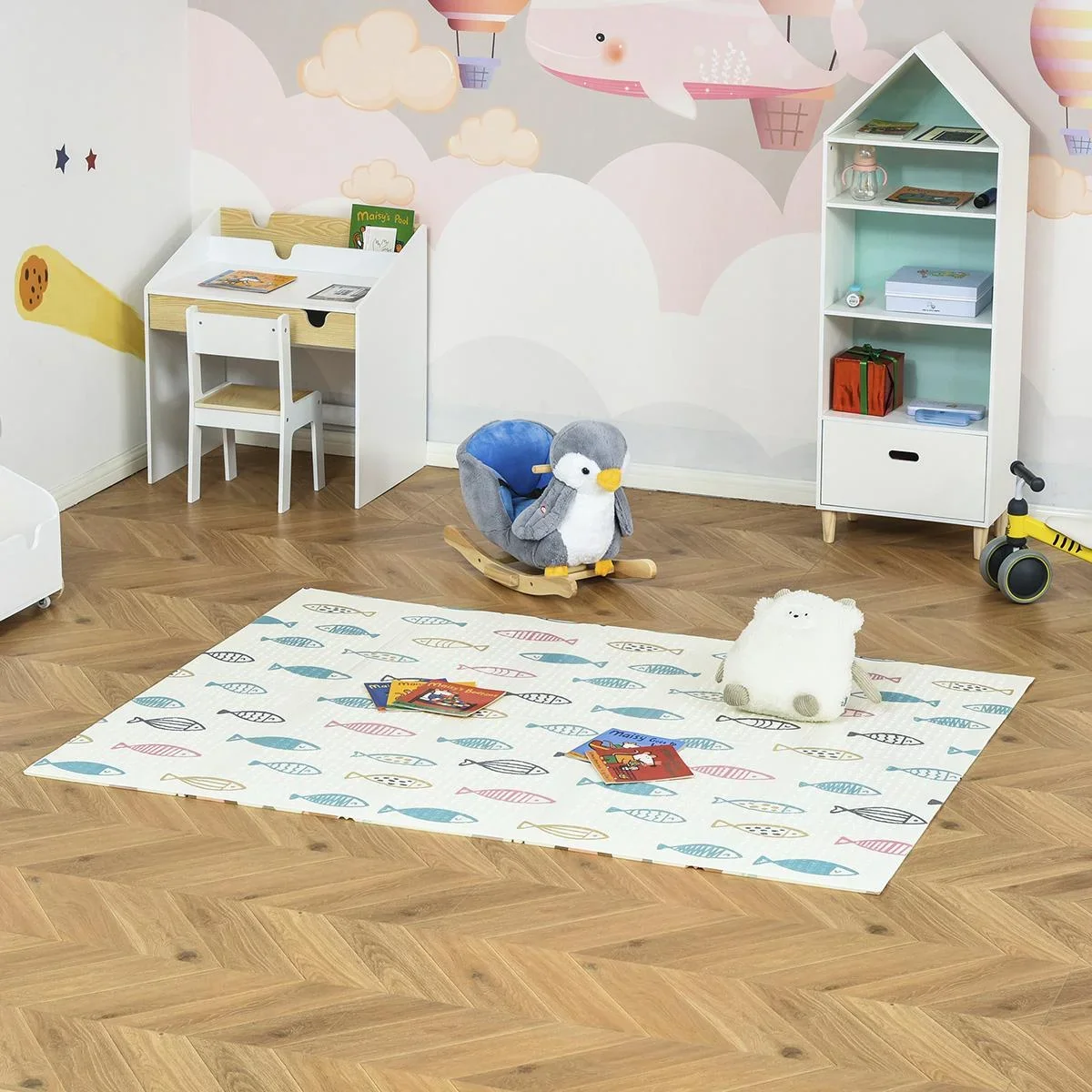 Kinderspielmatte Spielteppich Zwei-Seitige Kinder-Matte Tierische und Fische Muster faltbar leicht rutschfest wasserabwe - 2