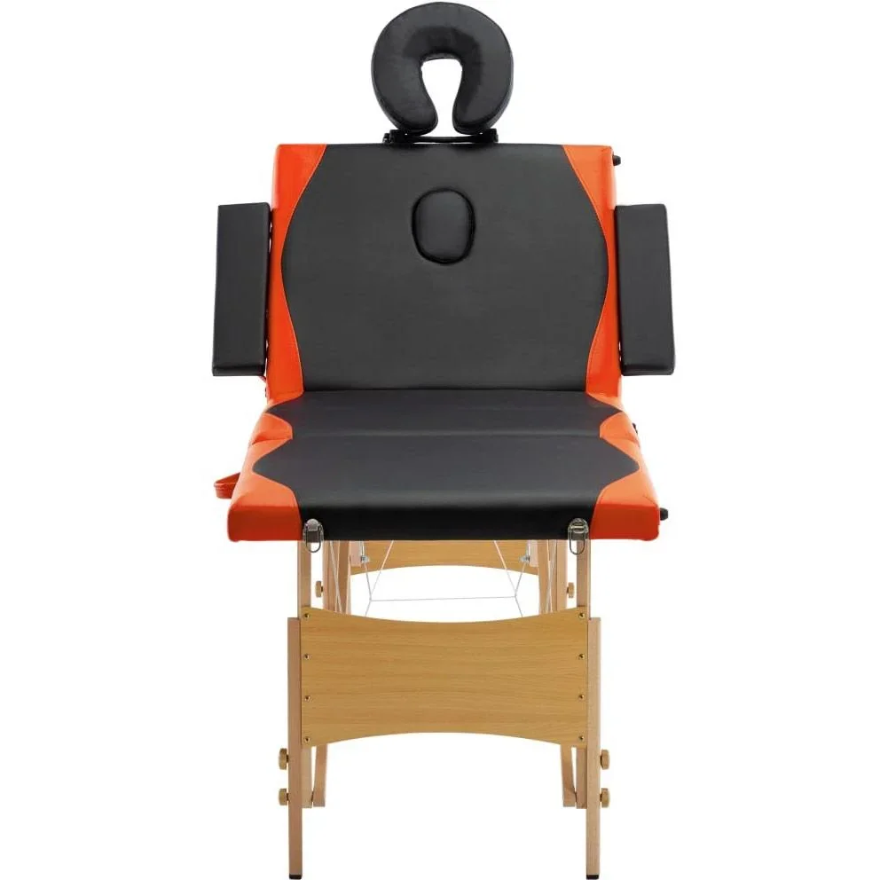 Massagetisch klappbar 4 Zonen Holz schwarz und orange - 0