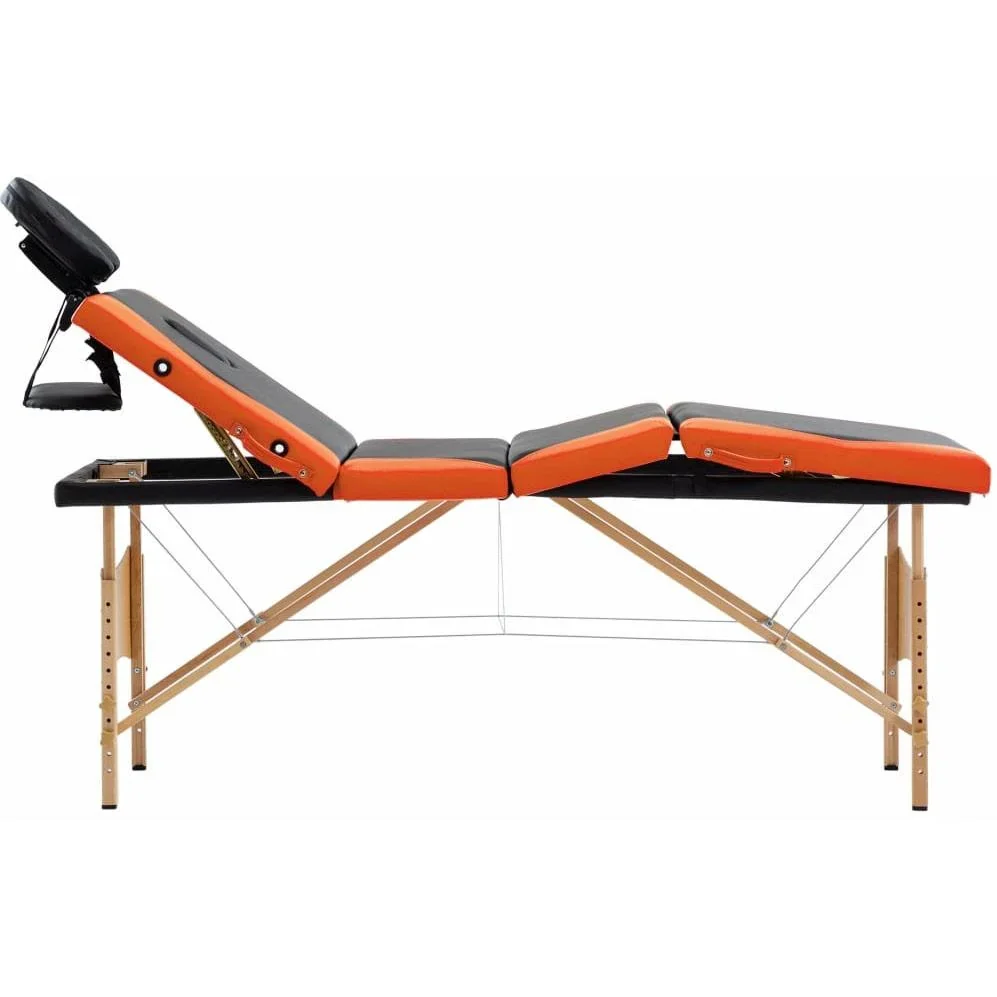 Massagetisch klappbar 4 Zonen Holz schwarz und orange - 2