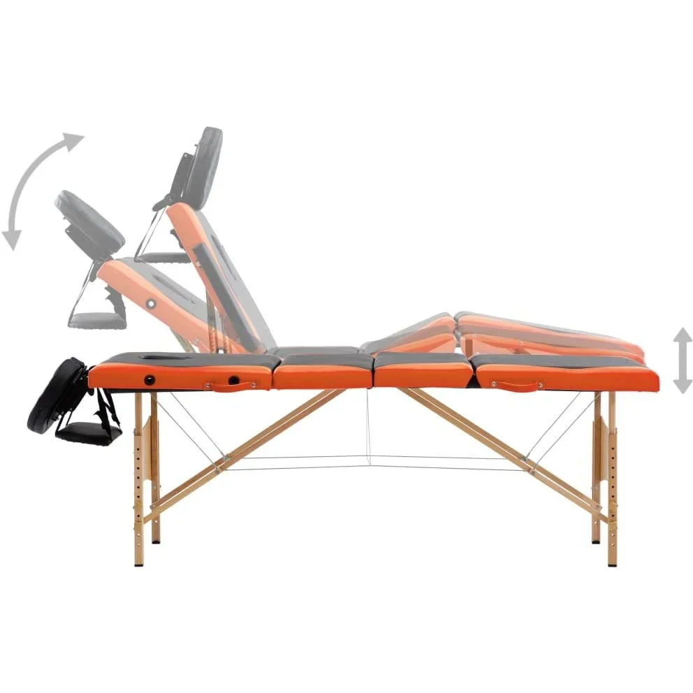 Massagetisch klappbar 4 Zonen Holz schwarz und orange - 3