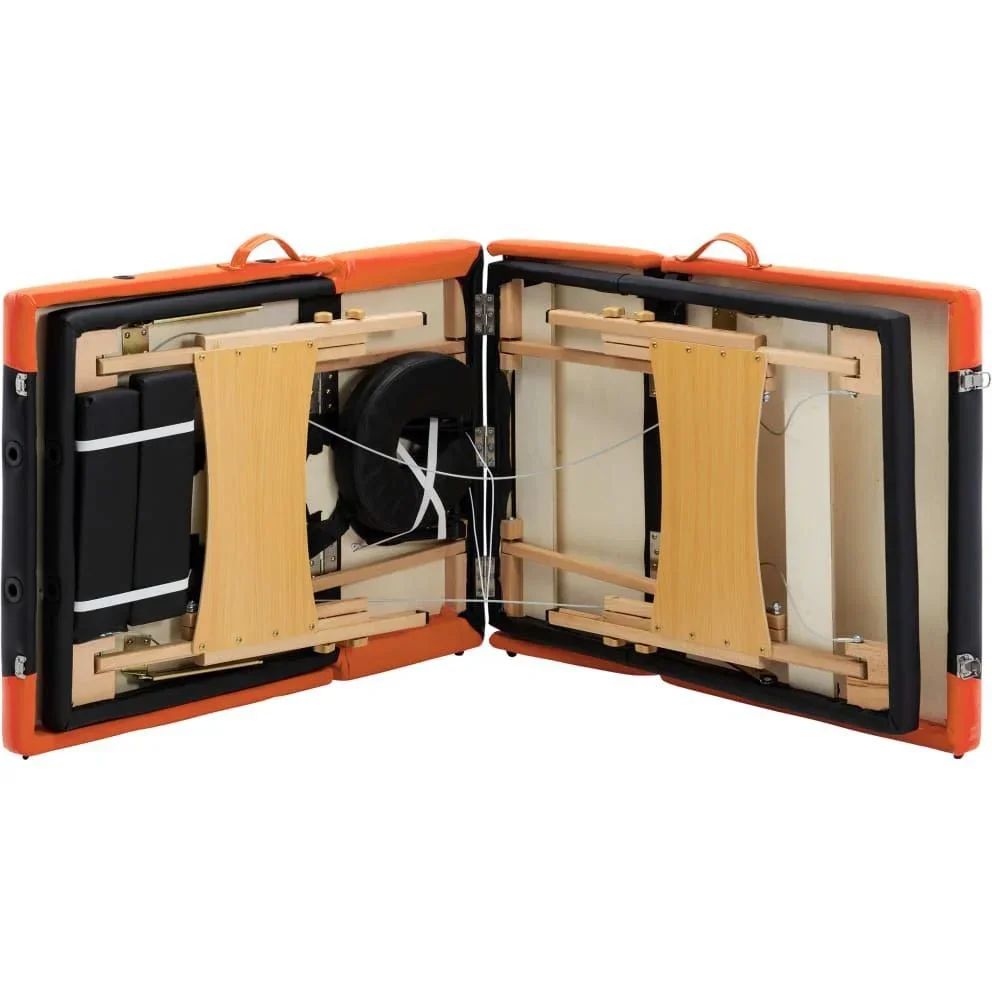 Massagetisch klappbar 4 Zonen Holz schwarz und orange - 5