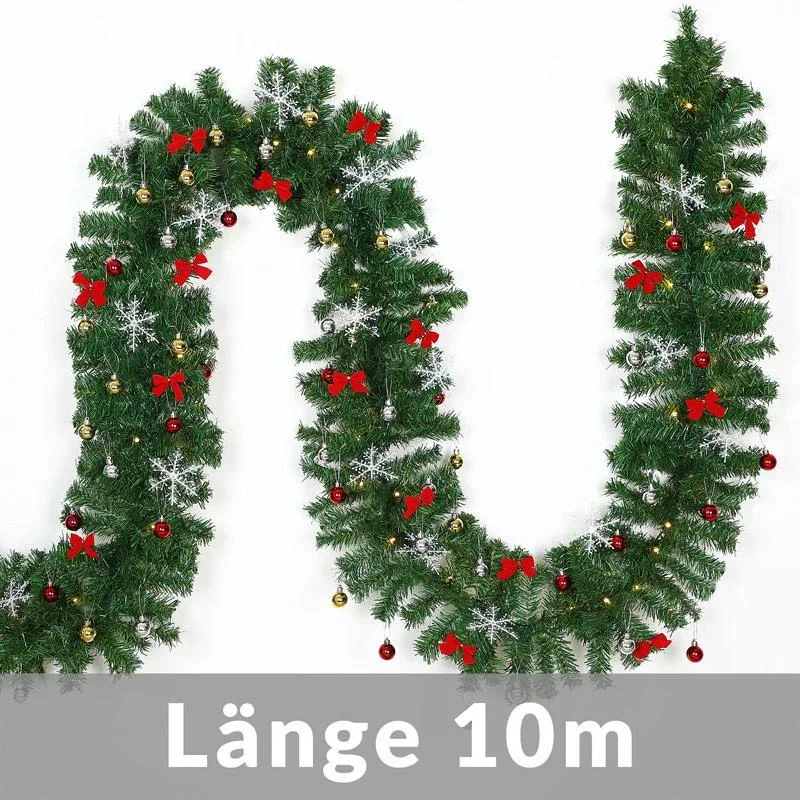 Weihnachtskranz 10m mit 160 LED's inkl. Dekoration für drinnen/außen - 0