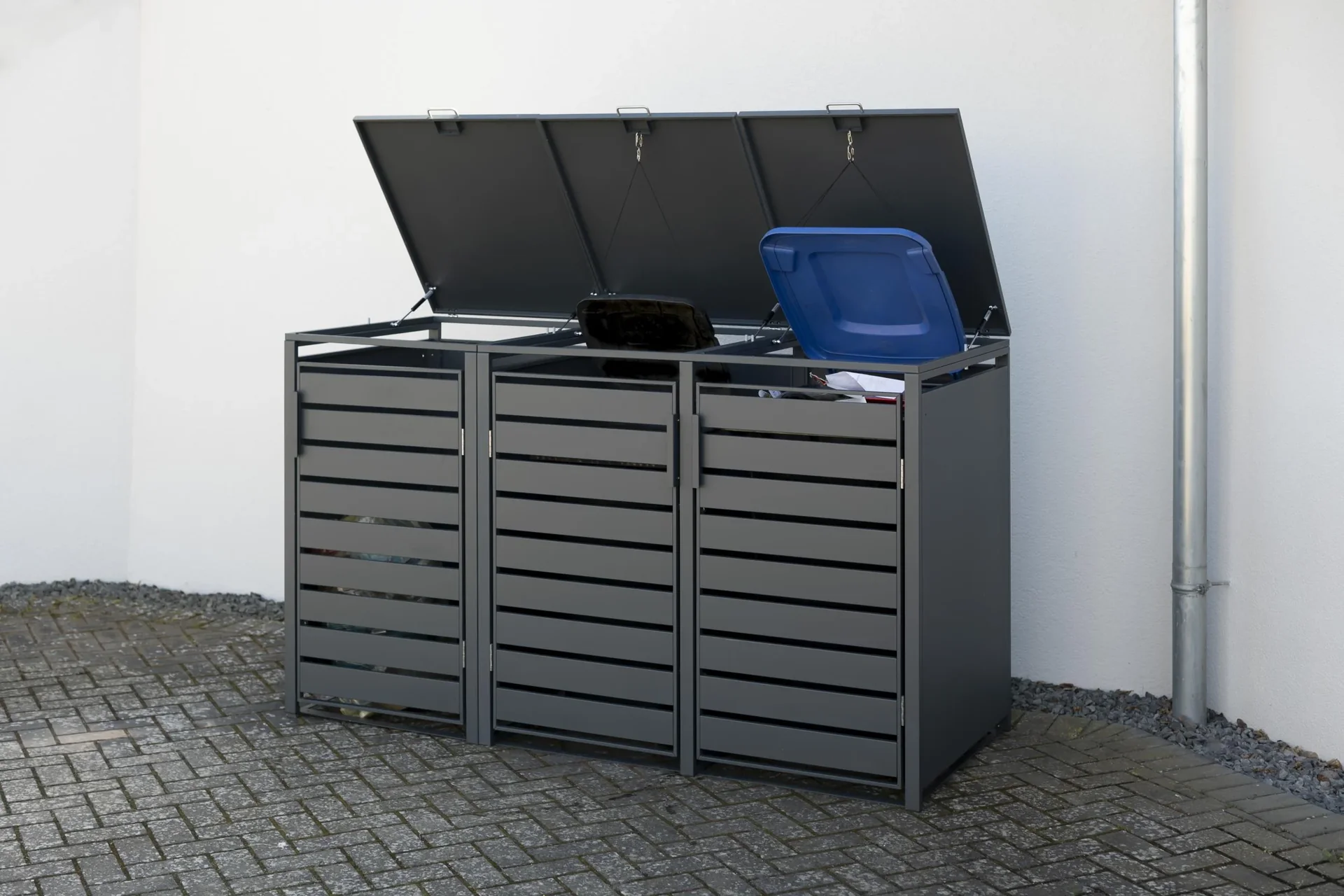Mülltonnenbox 3-fach mit Deckel, Anthrazit - 1