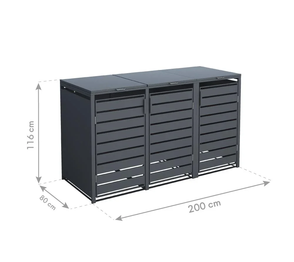 Mülltonnenbox 3-fach mit Deckel, Anthrazit - 5