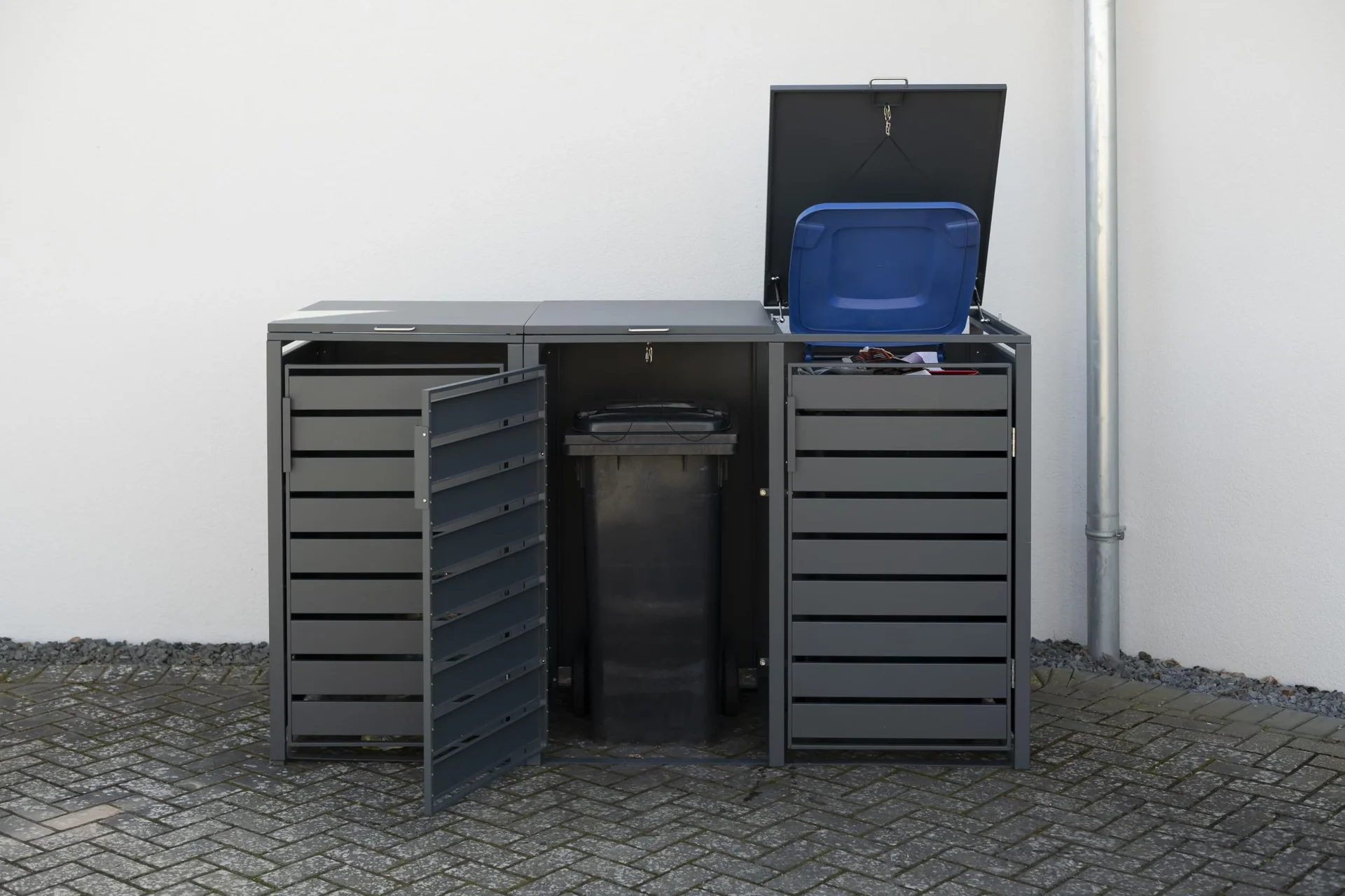 Mülltonnenbox 3-fach mit Deckel, Anthrazit - 7