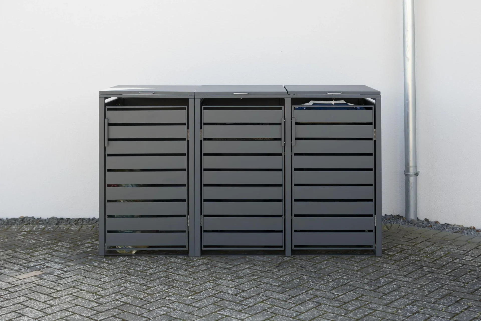 Mülltonnenbox 3-fach mit Deckel, Anthrazit - 8