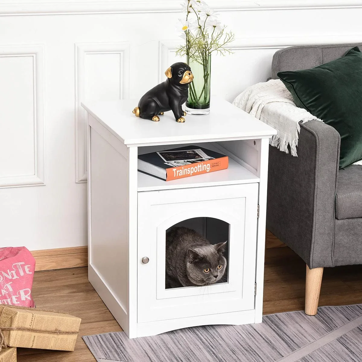 3in1 Toilettenschrank für Katzen weiß - 4