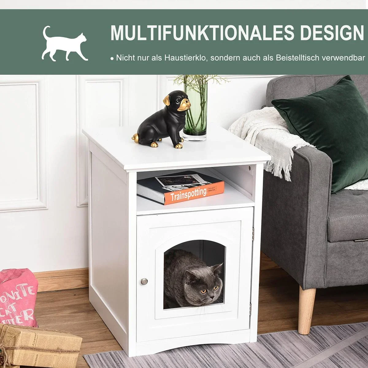 3in1 Toilettenschrank für Katzen weiß - 7