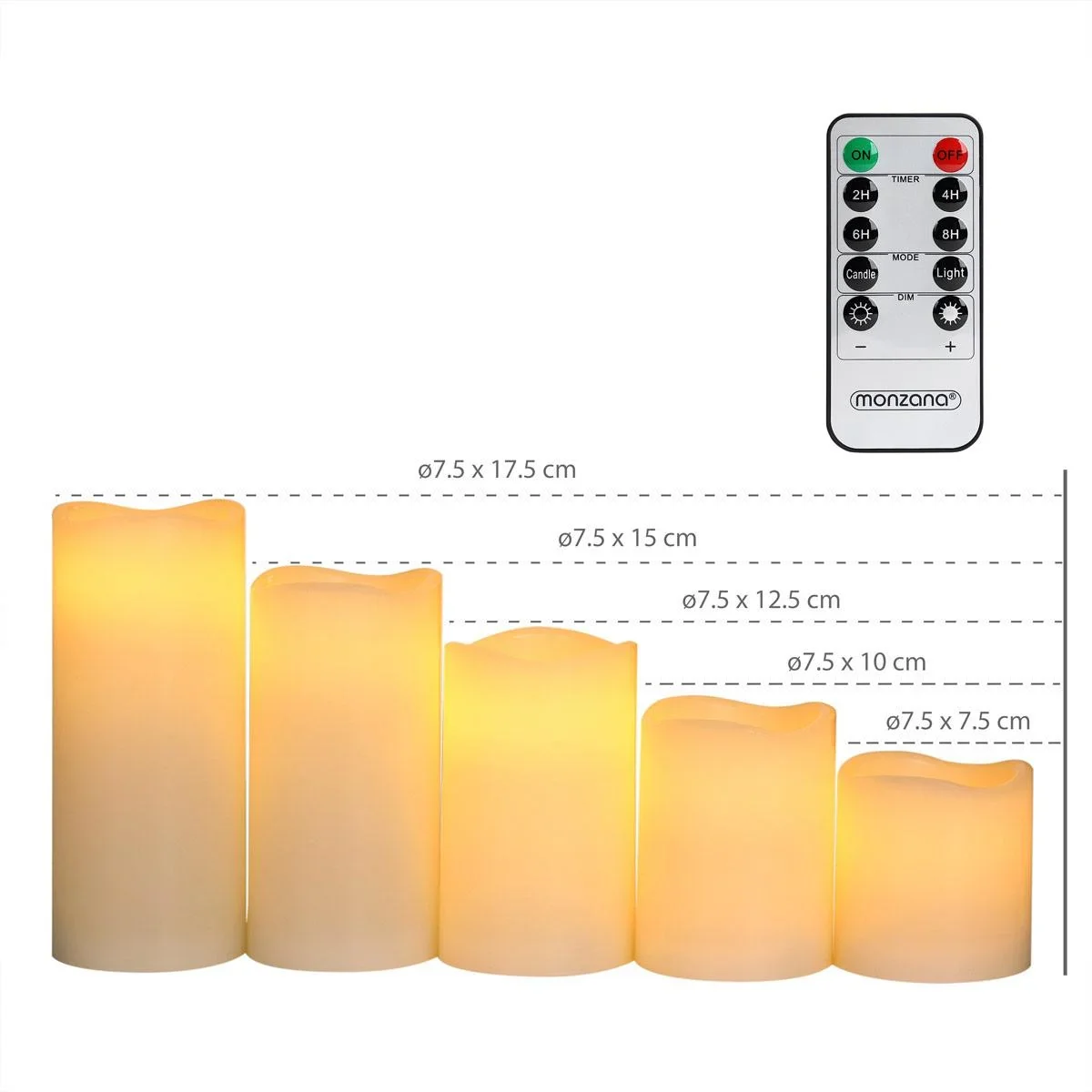 5 LED-Flacker-Echtwachskerzen weiß mit Fernbedienung & Timer - 2