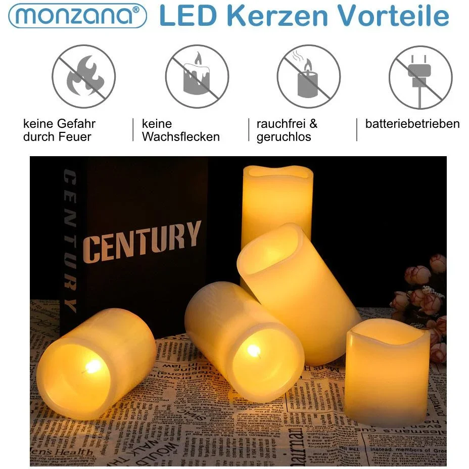 5 LED-Flacker-Echtwachskerzen weiß mit Fernbedienung & Timer - 3