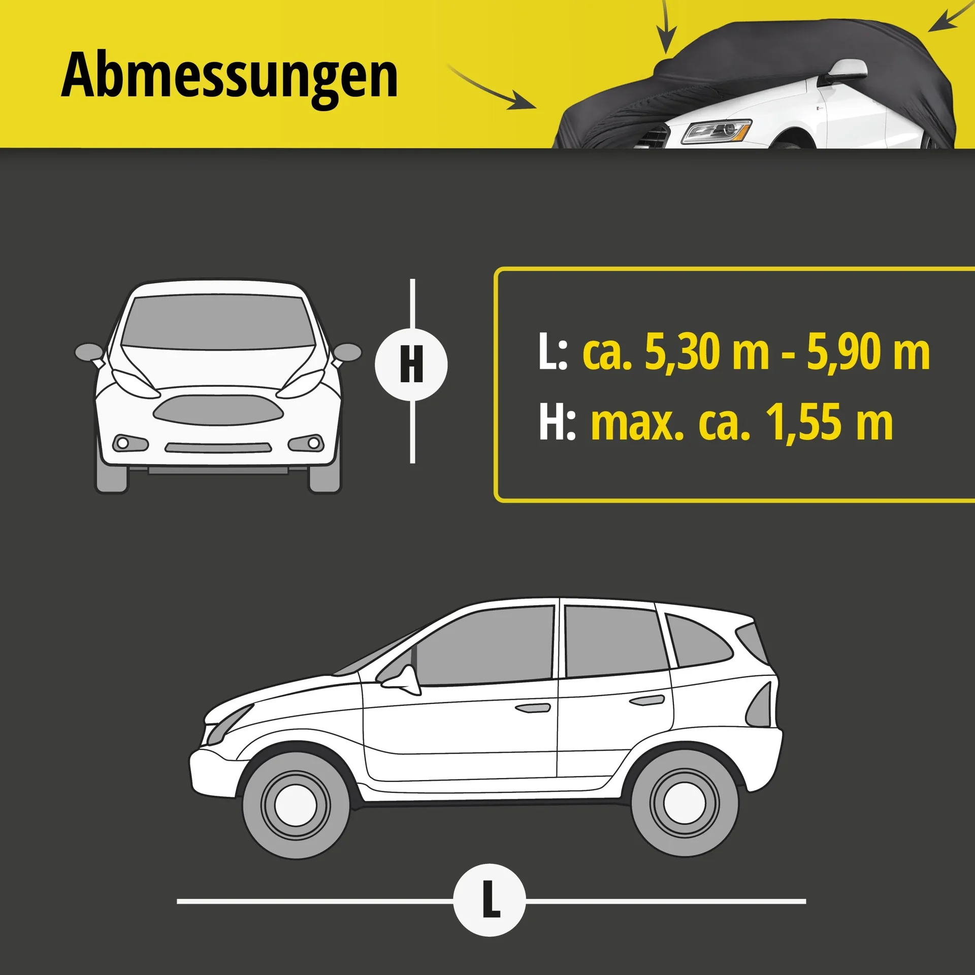 Autoabdeckplane indoor soft - Größe 10 - 531x590x155cm - PES - Elasthan - 7