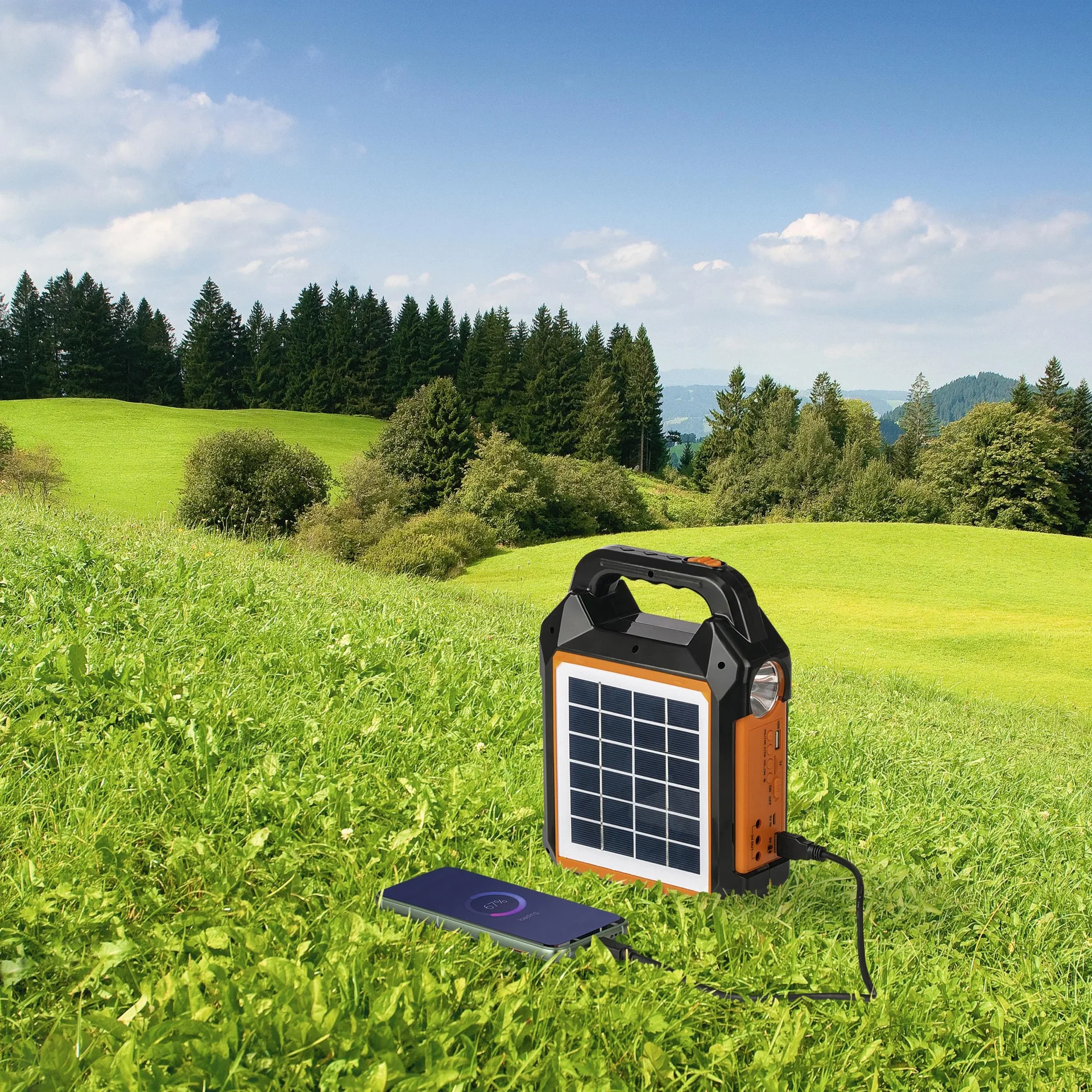 Solar-Generator Kit mit eigenem Solarpanel, Radio und Lautsprecher, 10000mAh schwarz/orange - 1