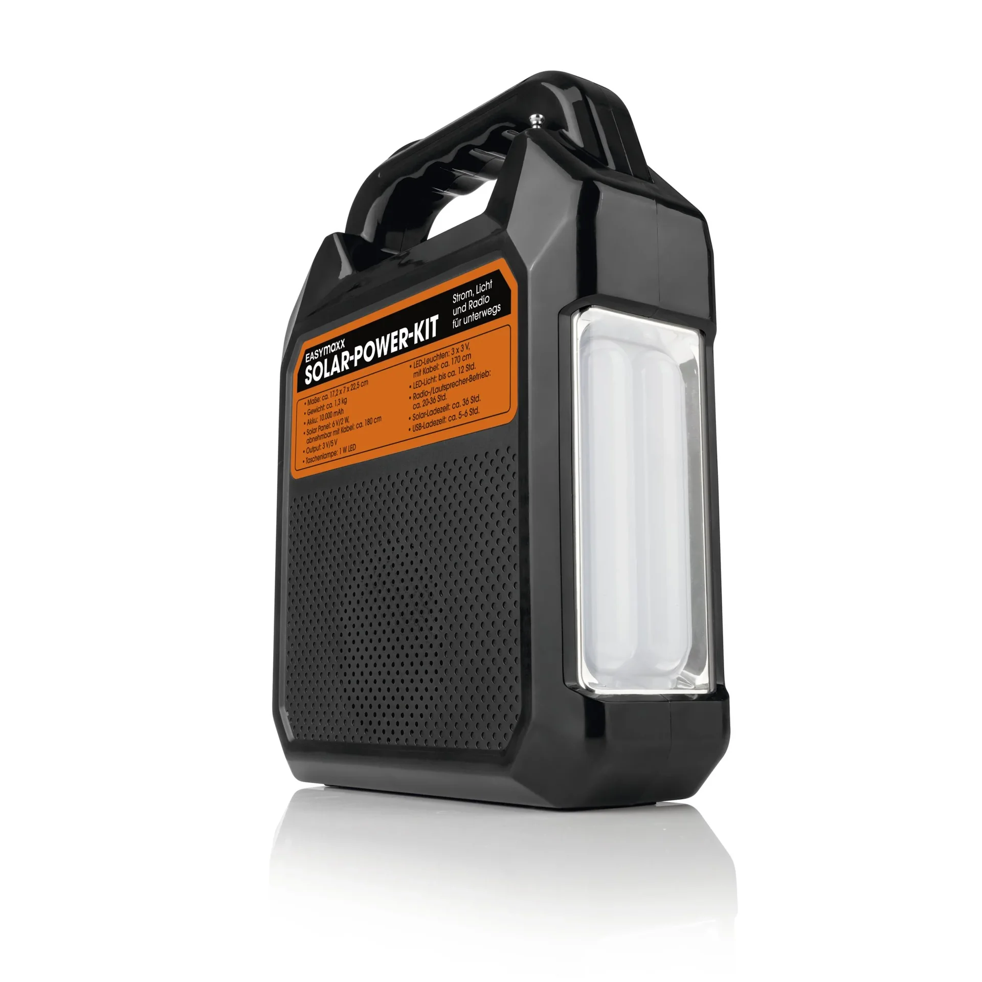 Solar-Generator Kit mit eigenem Solarpanel, Radio und Lautsprecher, 10000mAh schwarz/orange - 3