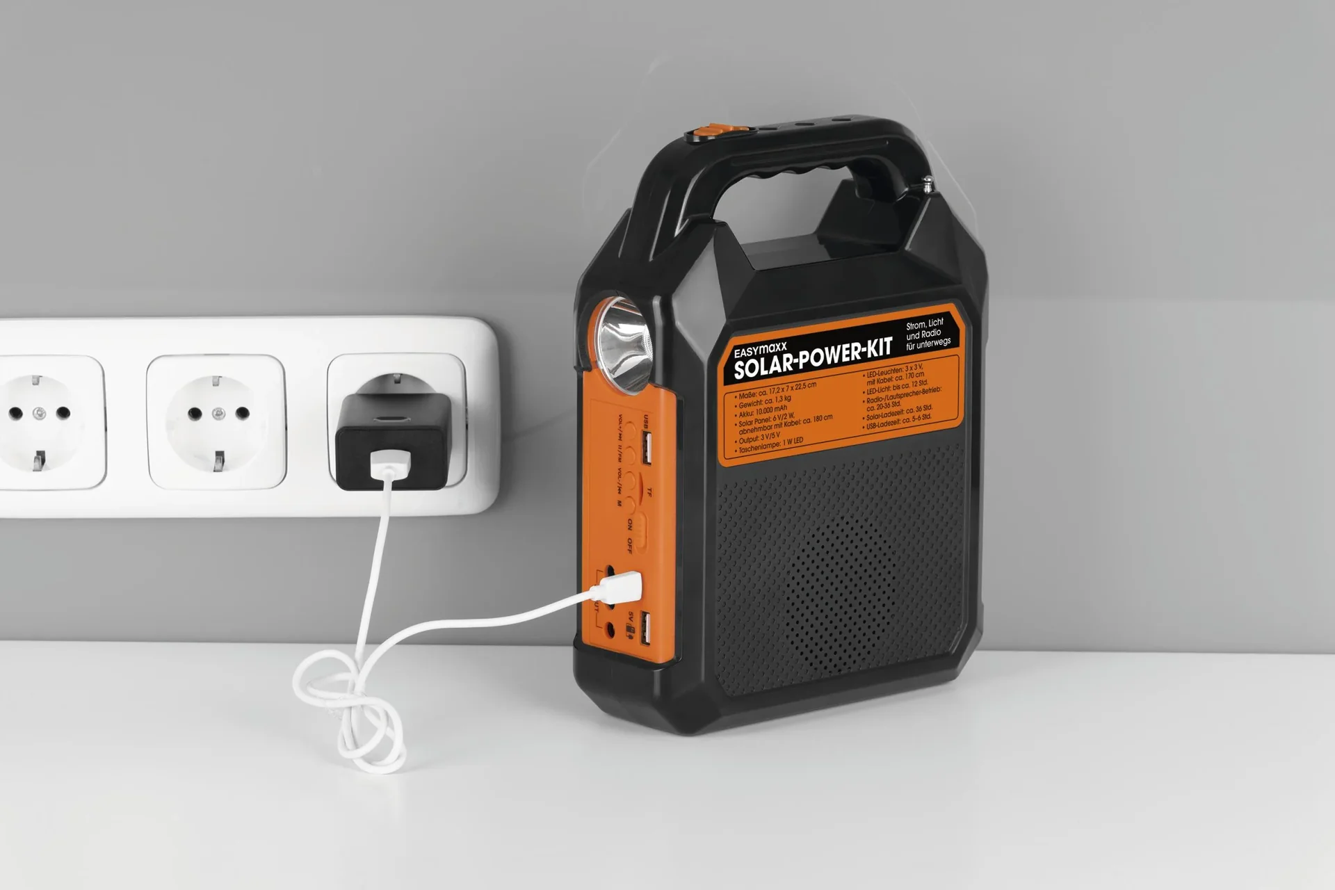 Solar-Generator Kit mit eigenem Solarpanel, Radio und Lautsprecher, 10000mAh schwarz/orange - 7