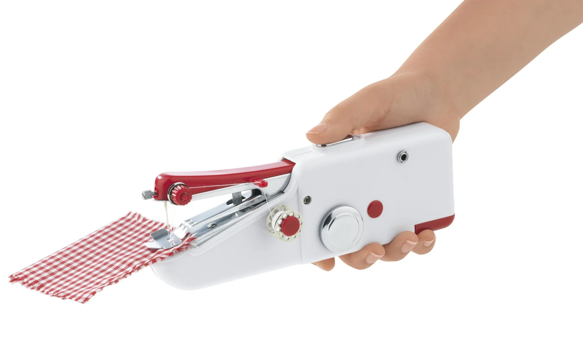 Mini-Hand-Nähmaschine, kompakt, Weiß/ Rot - 1