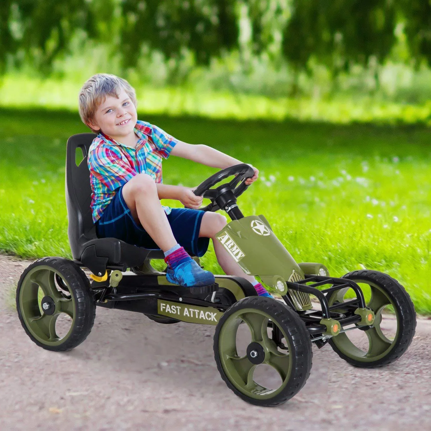 Tretauto Go Kart Tretfahrzeug ab 3 Jahre Grün 105 x 54 x 61cm - 0