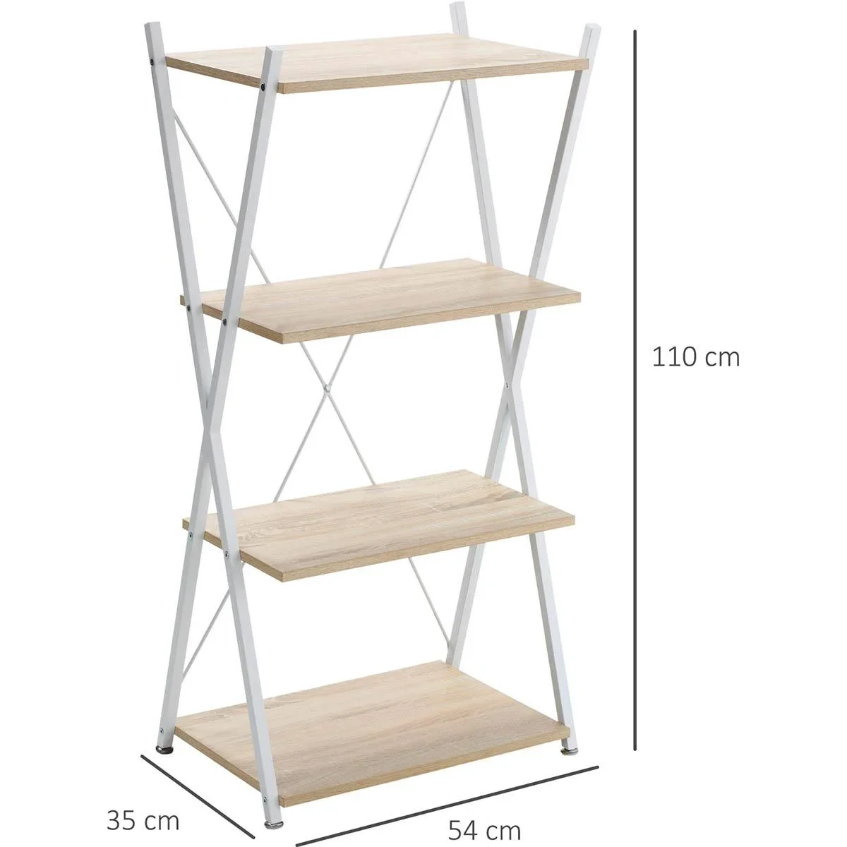 Bücherregal X-Form Standregal mit 4 Ebenen Aufbewahrungsregal für Wohnzimmer Schlafzimmer Küche Büro Spanplatte Metall N - 1