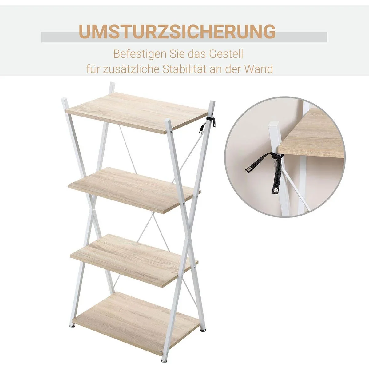 Bücherregal X-Form Standregal mit 4 Ebenen Aufbewahrungsregal für Wohnzimmer Schlafzimmer Küche Büro Spanplatte Metall N - 3