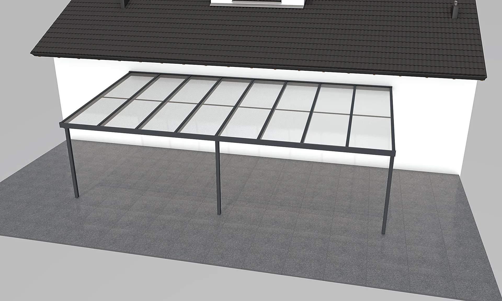 Terrassendach Premium, anthrazit, 8125 x 4060 mm - Polycarbonat Stegplatten 16 mm, opal - 0