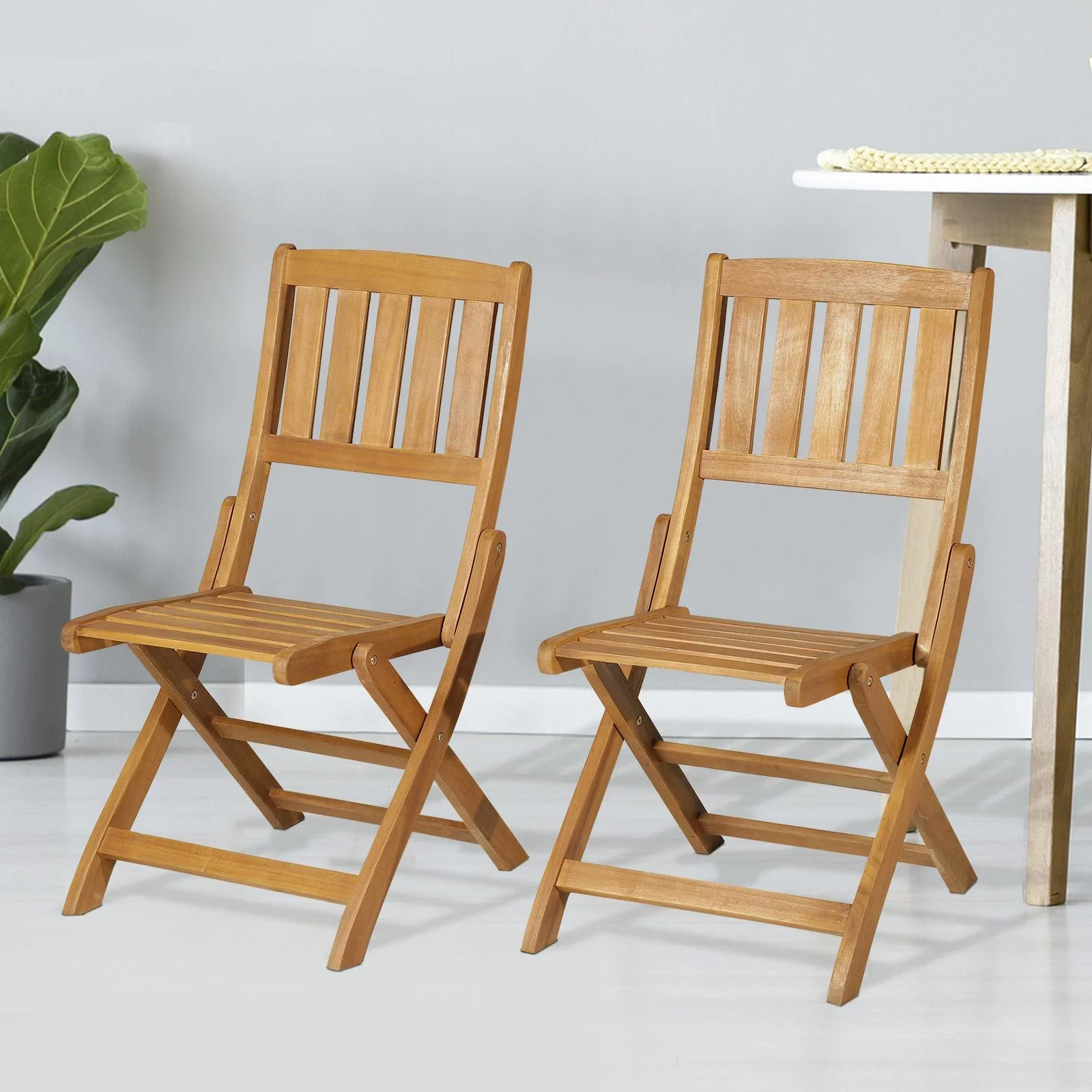 2er-Set Klappstuhl Klappsessel Gartenstuhl Campingstuhl klappbar Akazienholz Natur 56 x 47 x 89,5 cm - 4