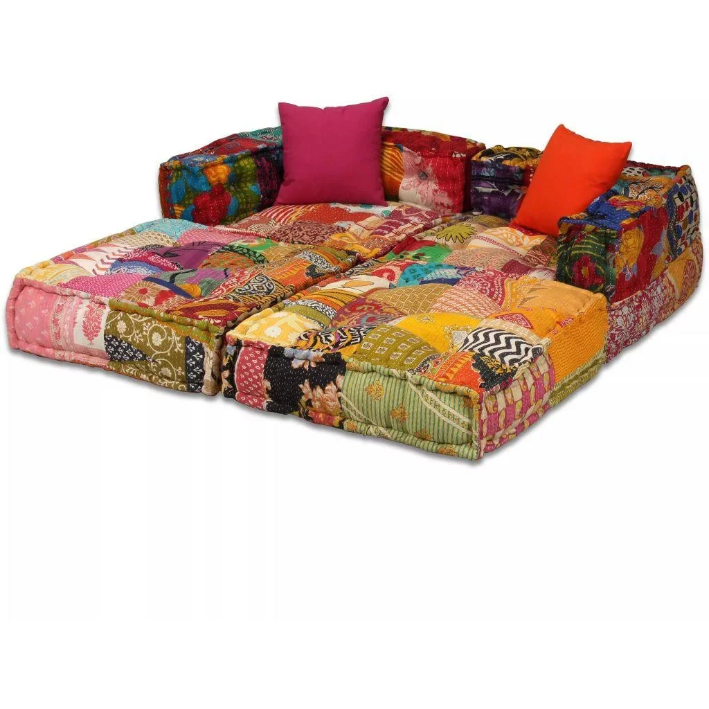 Fußhocker Zweisitzer modulares Stoff-Patchwork - 1