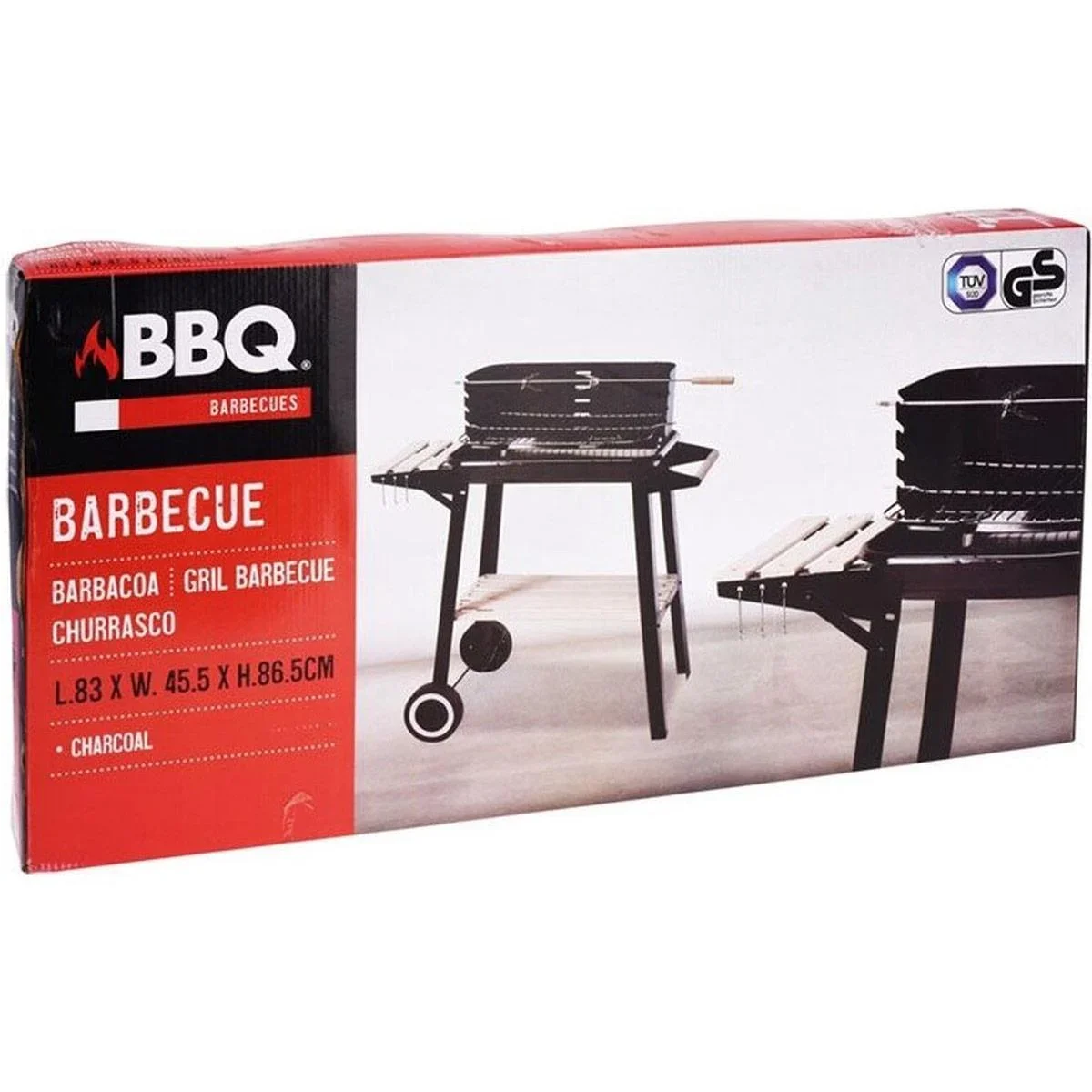 Holzkohlegrill - Grillfläche 54 x 34 - Edelstahl - Schwarz - Mit Spieß - 0