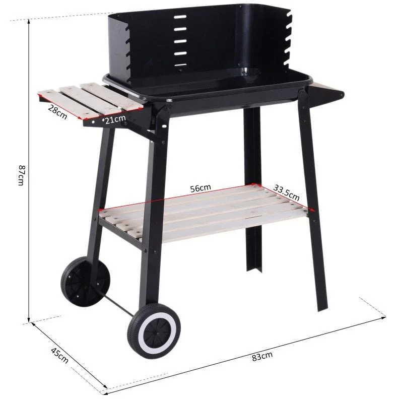 Holzkohlegrill - Grillfläche 54 x 34 - Edelstahl - Schwarz - Mit Spieß - 7