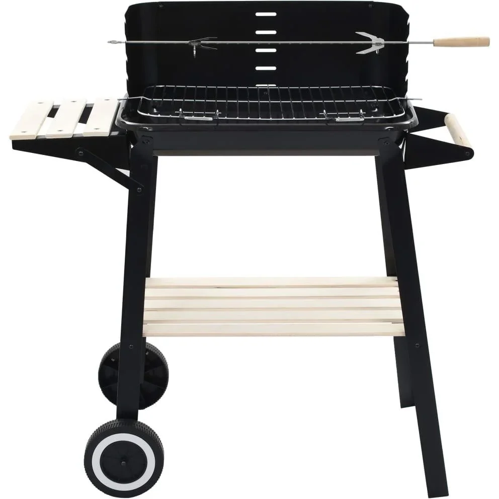 Holzkohlegrill - Grillfläche 54 x 34 - Edelstahl - Schwarz - Mit Spieß - 8
