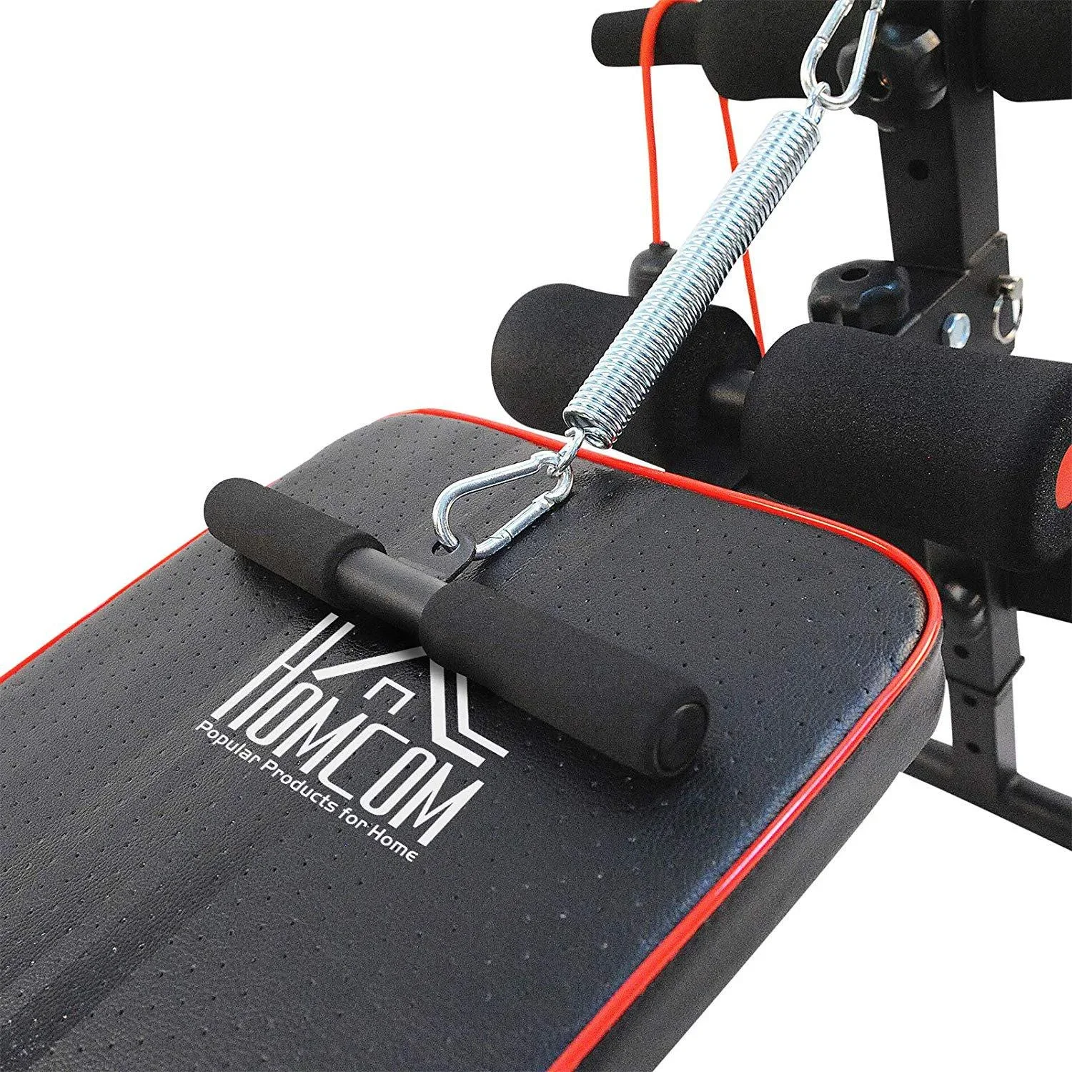 Sit Up Bank Bauchtrainer Trainingsbank Widerstandsbänder Stahl + PVC Schwarz + Rot 56,5 x 135 x (50 68) cm - 2