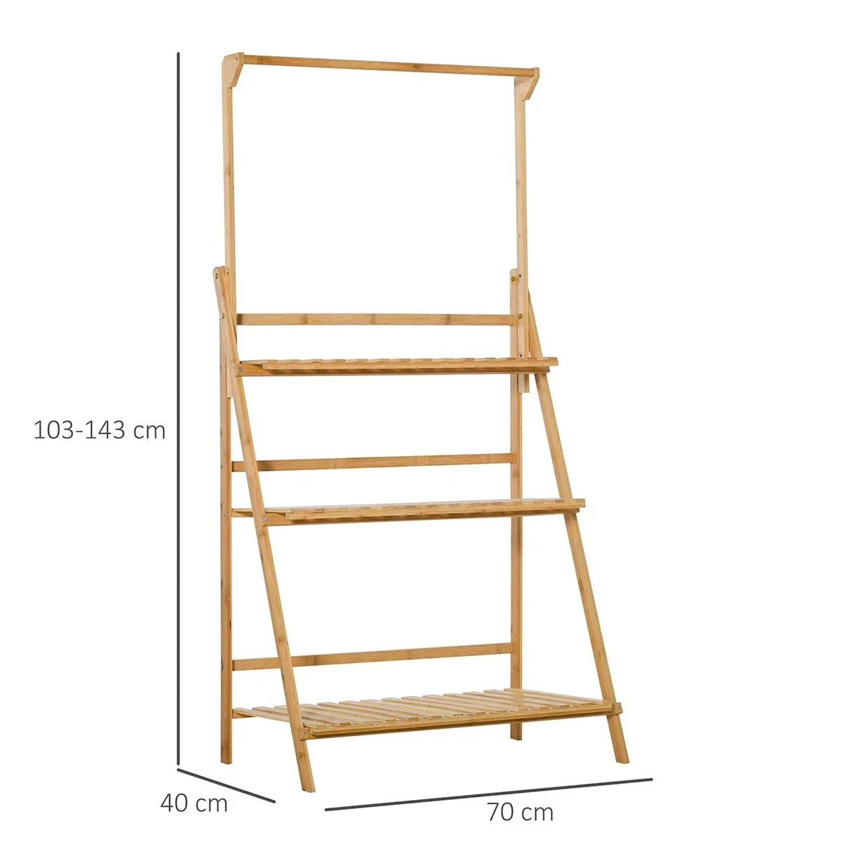 Blumentreppe aus Holz Pflanzenständer Leiterregal einstellbare Hängehöhe Blumenständer hängende Bamboo Natur innen drauß - 0