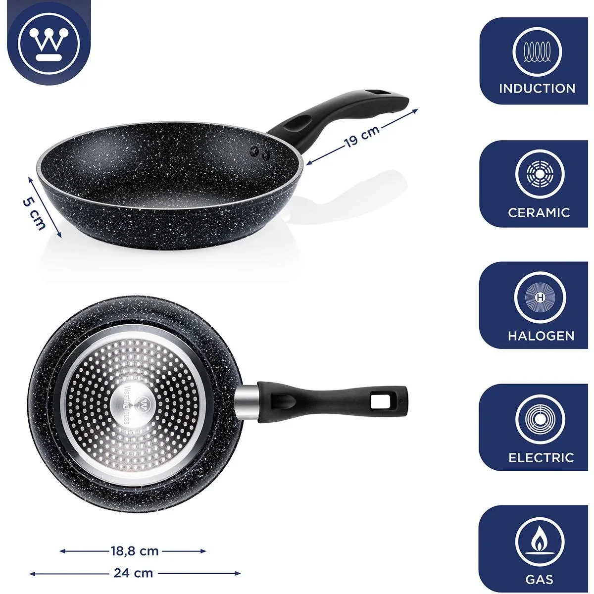 Schwarzes Marmorpfannen-Set - Bratpfanne 20 cm + Bratpfanne 24 cm + Bratpfanne 26 cm - Schwarz - 1