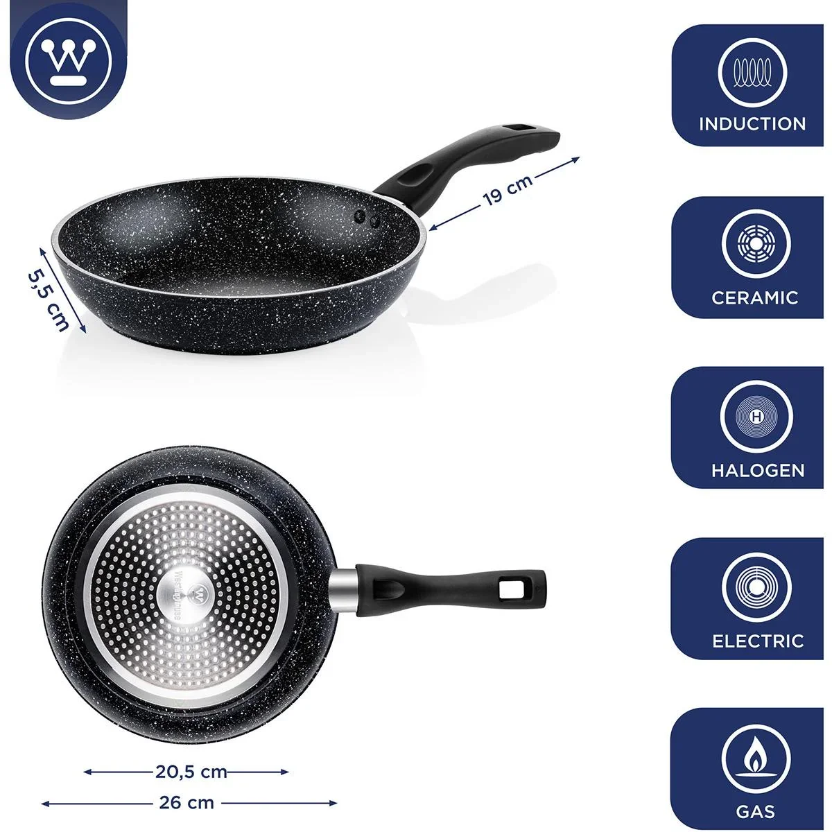 Schwarzes Marmorpfannen-Set - Bratpfanne 20 cm + Bratpfanne 24 cm + Bratpfanne 26 cm - Schwarz - 3