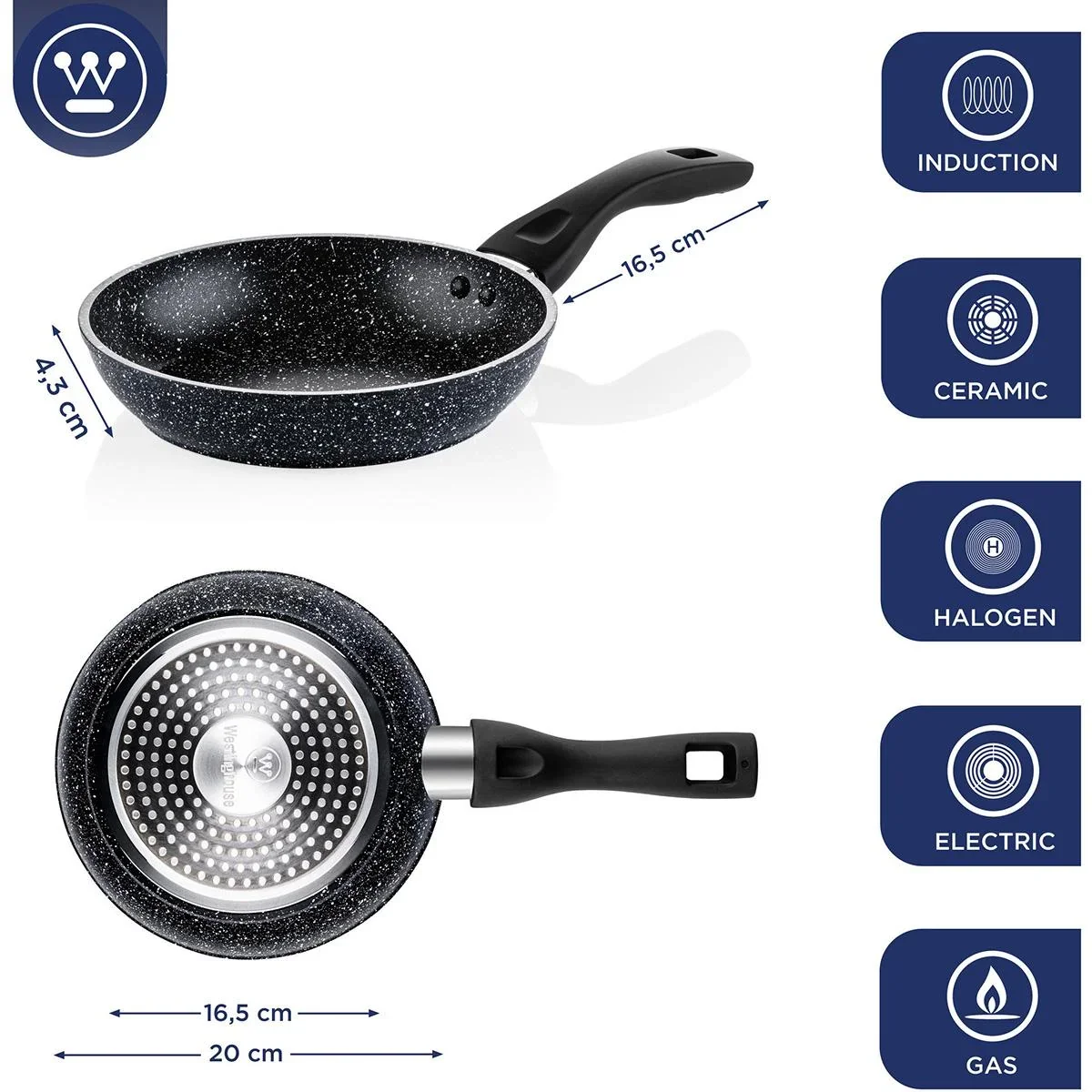 Schwarzes Marmorpfannen-Set - Bratpfanne 20 cm + Bratpfanne 24 cm + Bratpfanne 26 cm - Schwarz - 6