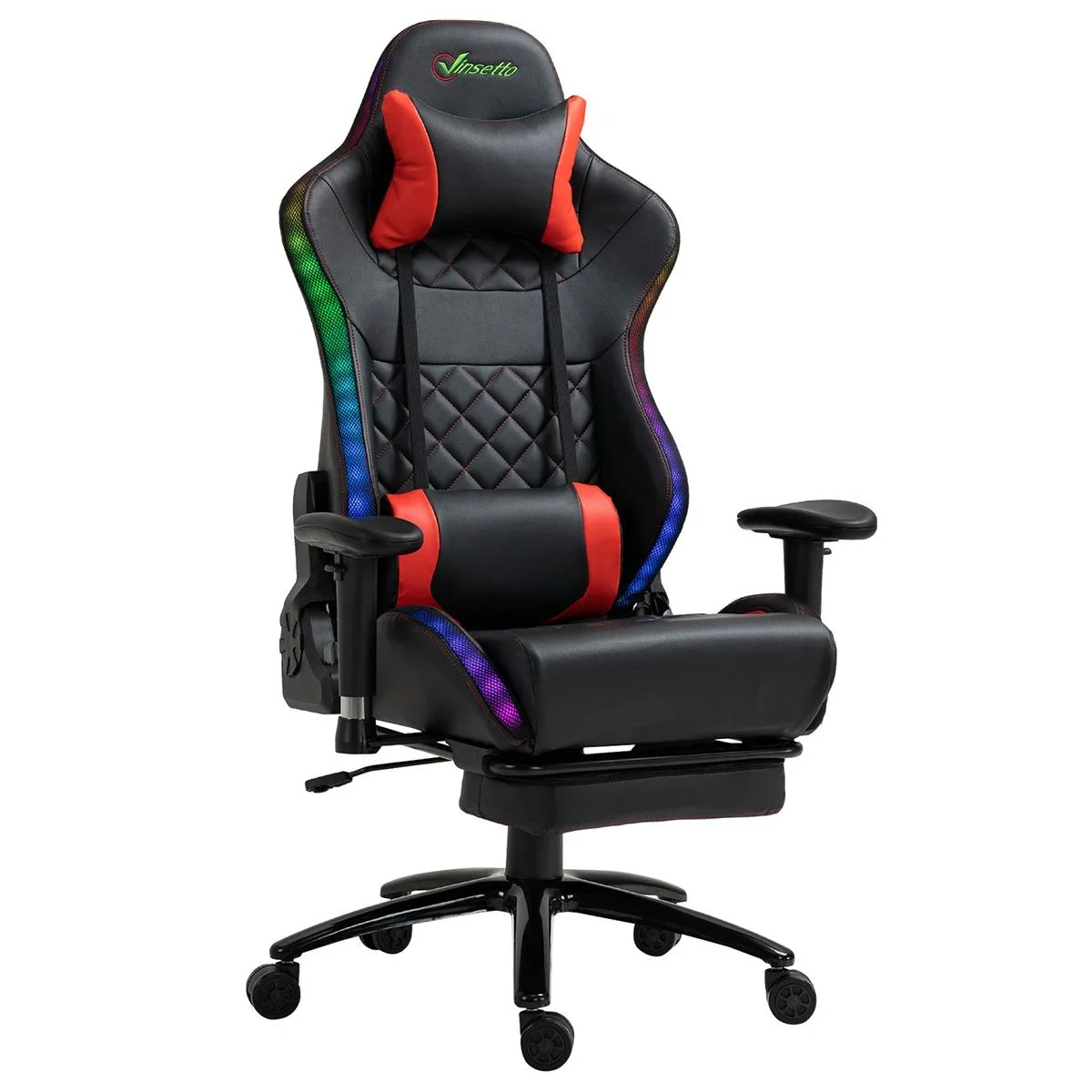 Gamingstuhl mit RGB LED-Leuchten Wippenfunktion Bürostuhl Schreibtischstuhl Fußstütze ergonomisches Design modern höhen - 2