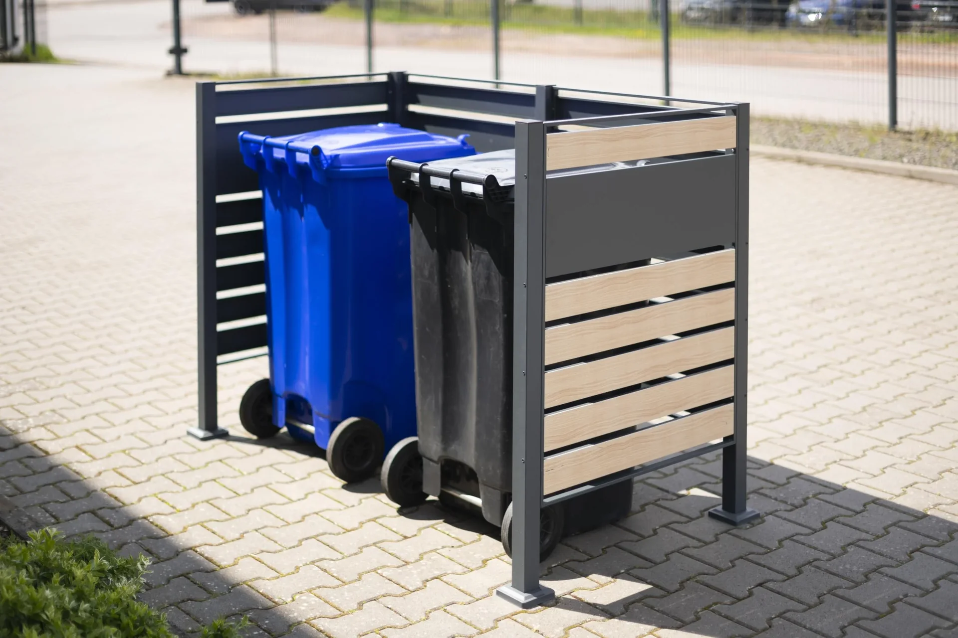 Mülltonnenverkleidung Planum 2er Box, 120 cm, holzoptik - 0