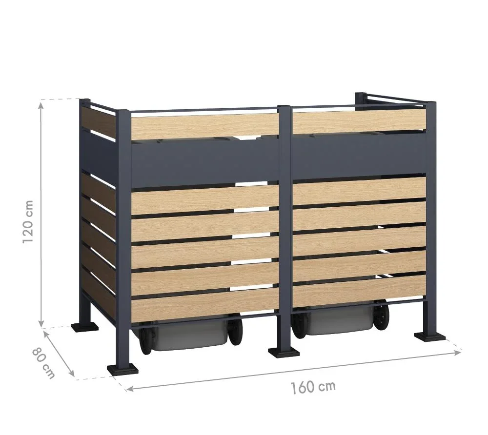 Mülltonnenverkleidung Planum 2er Box, 120 cm, holzoptik - 1
