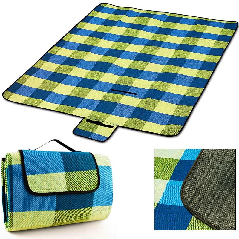 Picknickdecke mit praktischem Tragegriff 2x2m hellblau gelb - 3