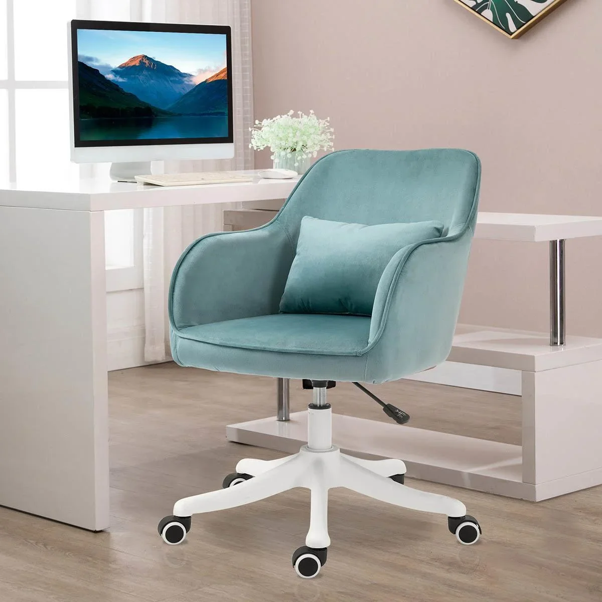 Massage Bürostuhl Schreibtischstuhl Computerstuhl Drehstuhl Arbeitsstuhl mit Vibrationsfunktion Lendenkissen Armlehnen h - 0