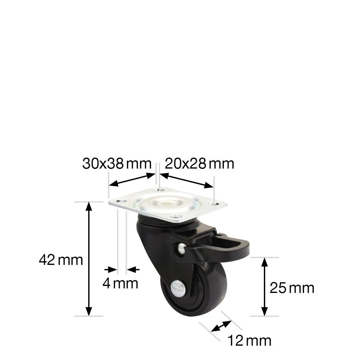 Design 3C Lenkrollen 4 teiliges Set - Ø 25 mm, soft, schwarz, 2 Rollen mit & 2 ohne Feststeller, Tragkraft 12 kg / Rolle - 1