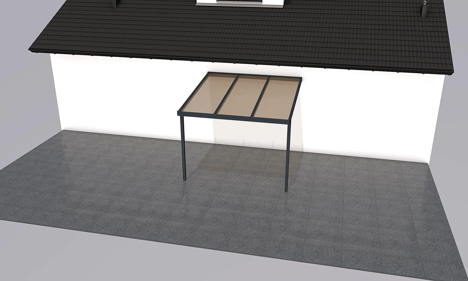 Terrassendach Premium, anthrazit, 3094 x 3060 mm - Polycarbonat Stegplatten 16 mm, bronze - 2