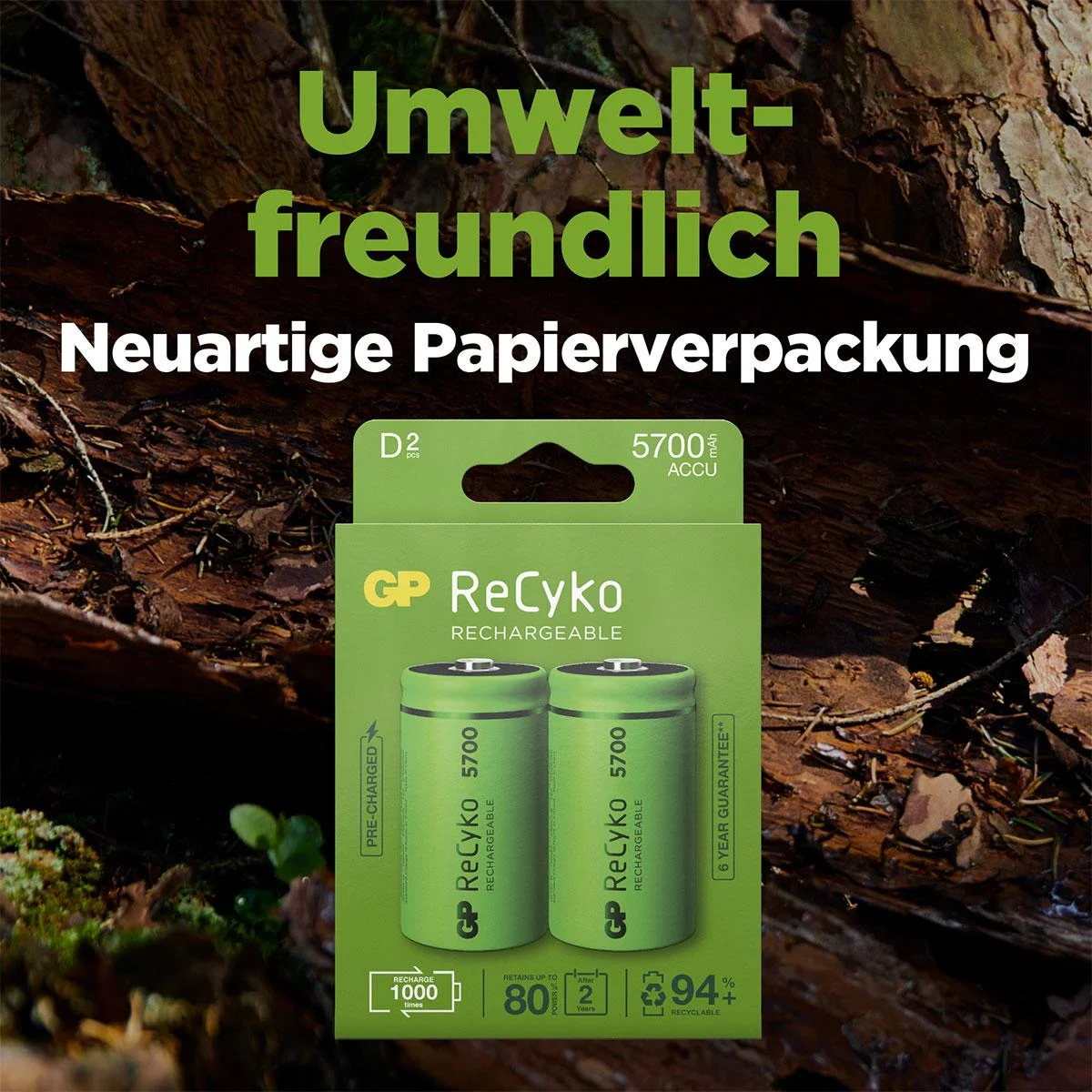 ReCyko Mono D NiMH Akkus mit 5700 mAh, 1,2V - 2 Stück - 2