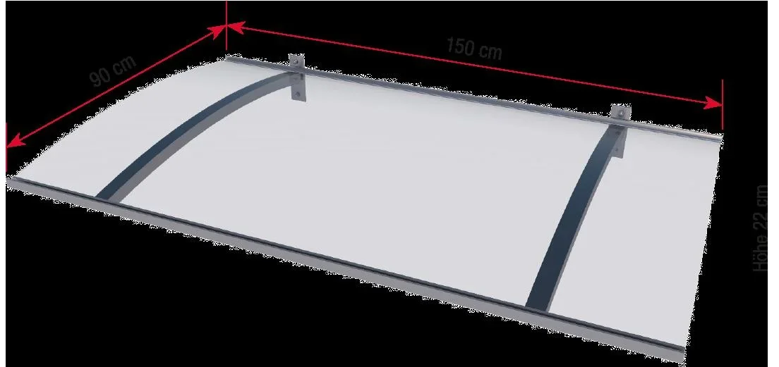 Pultvordach Typ PT/LD, 150 x 90 x 22 cm, Edelstahloptik, 3mm klar - 0
