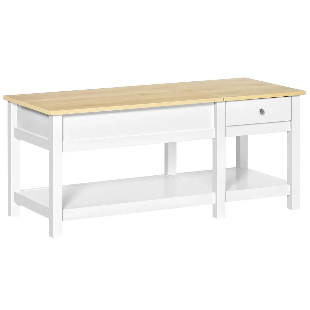 Couchtisch Wohnzimmertisch mit Schublade Beistelltisch Kaffeetisch Teetisch Nachttisch MDF Weiß+Eiche 108 x 48 x 48 cm - 2