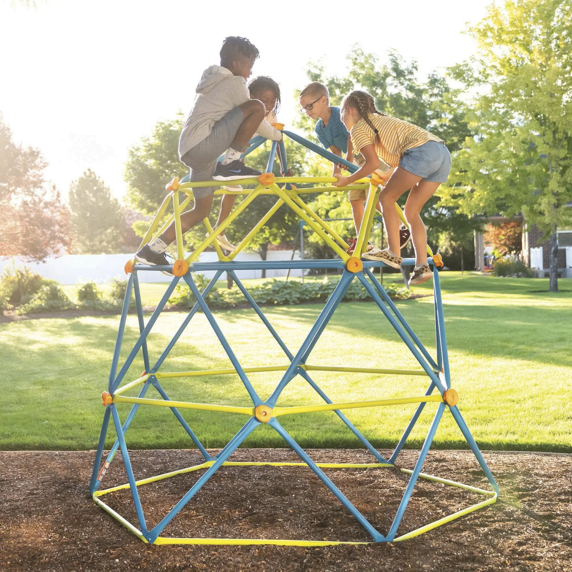 Stahl Geodome Kletterturm 335x335x168 cm Blau/Lime - 6