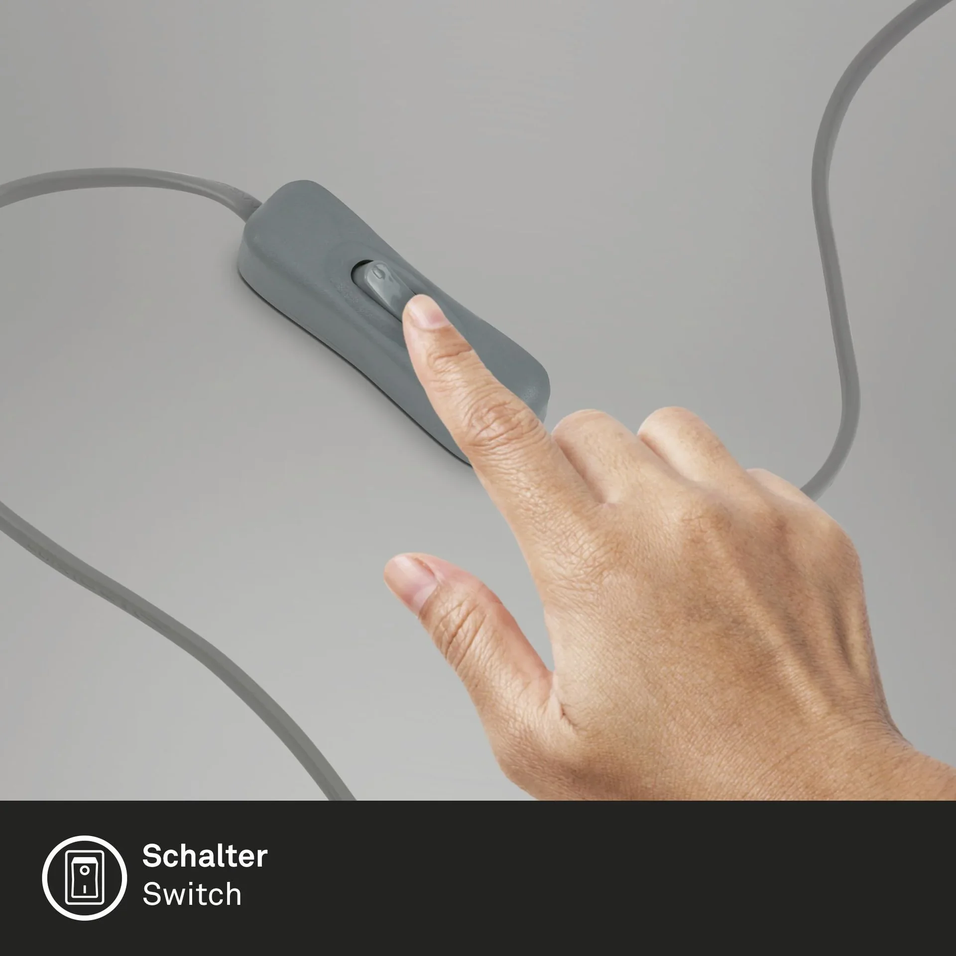 STEA Tischleuchte, matt- chrom,  Stoff grau mit Sternendekor, Kabelschalter, E14 Fassung - 0