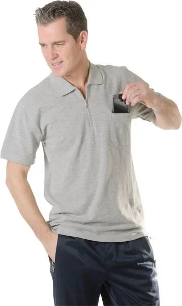 Herren Poloshirt mit Reißverschluss, Farbe silber, Gr. M - 0